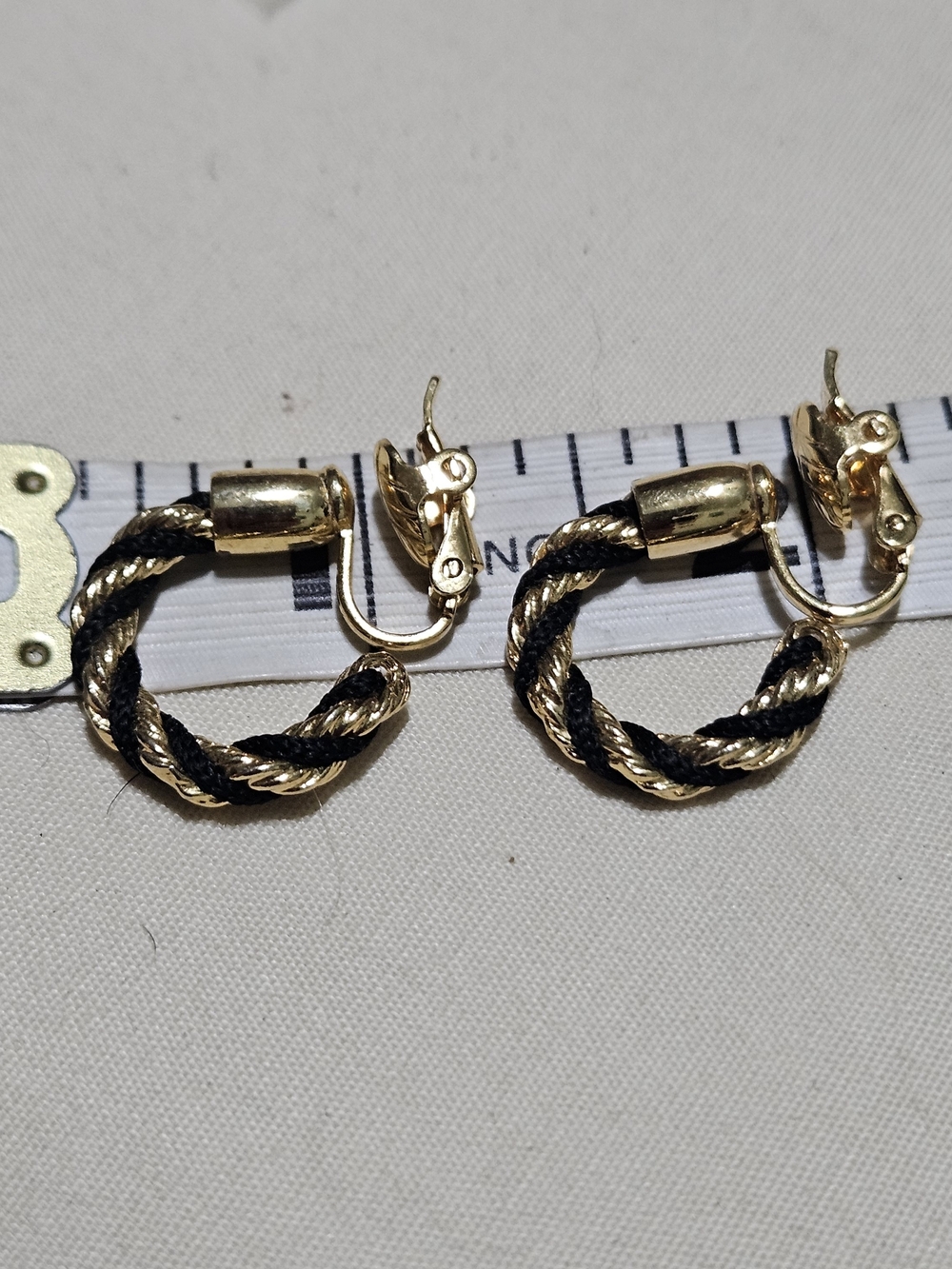Vintage Trifari Gold-tone & Black Hoop Twist Rope Earrings